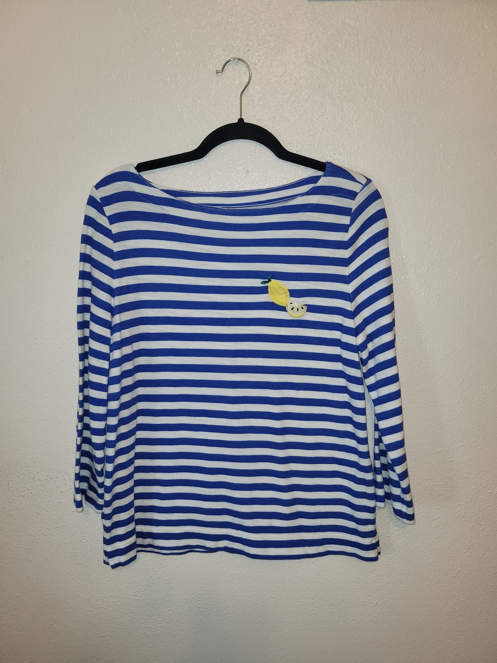 LOFT Striped Long Sleeve Tee with Lemon Embroidery Size L